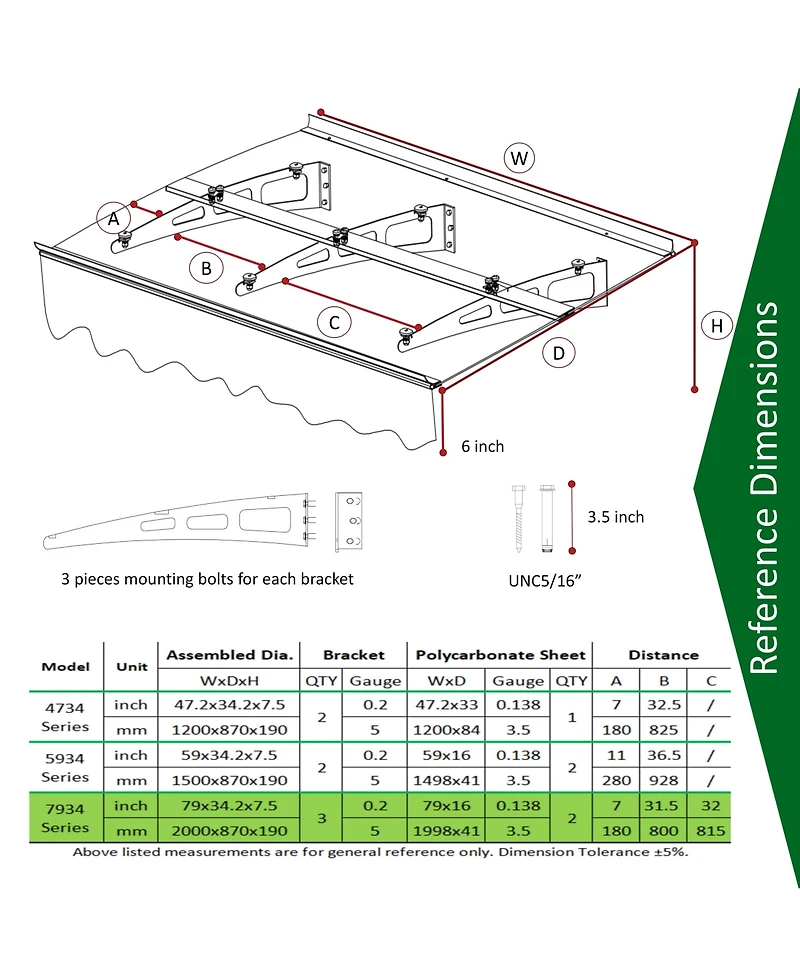 Streamdale Polycarbonate Door Window Awning, 79" x 34