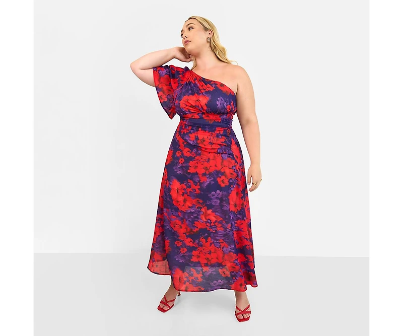 Rebdolls Women's Aurora Floral One Shoulder Maxi A Line Dress