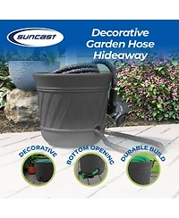 Suncast 14 x 12" Resin Decorative Hideaway Outdoor Garden Hose Storage Pot, Gray