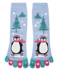 Festive Skating Penguin Non-Skid Toe Socks