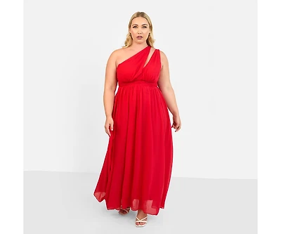 Rebdolls Plus Size Georgia Chiffon One Shoulder Maxi A Line Dress