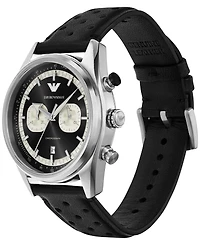 Emporio Armani Men's Chronograph Black Perforated Leather Strap Watch 42mm