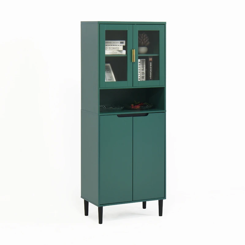 Streamdale Tall Storage Cabinet with Glass Display & Gold Handles