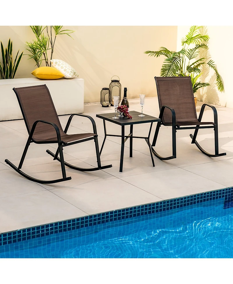 Slickblue Set of 2 Heavy-Duty Metal Patio Rocking Chair with Breathable Seat Fabric