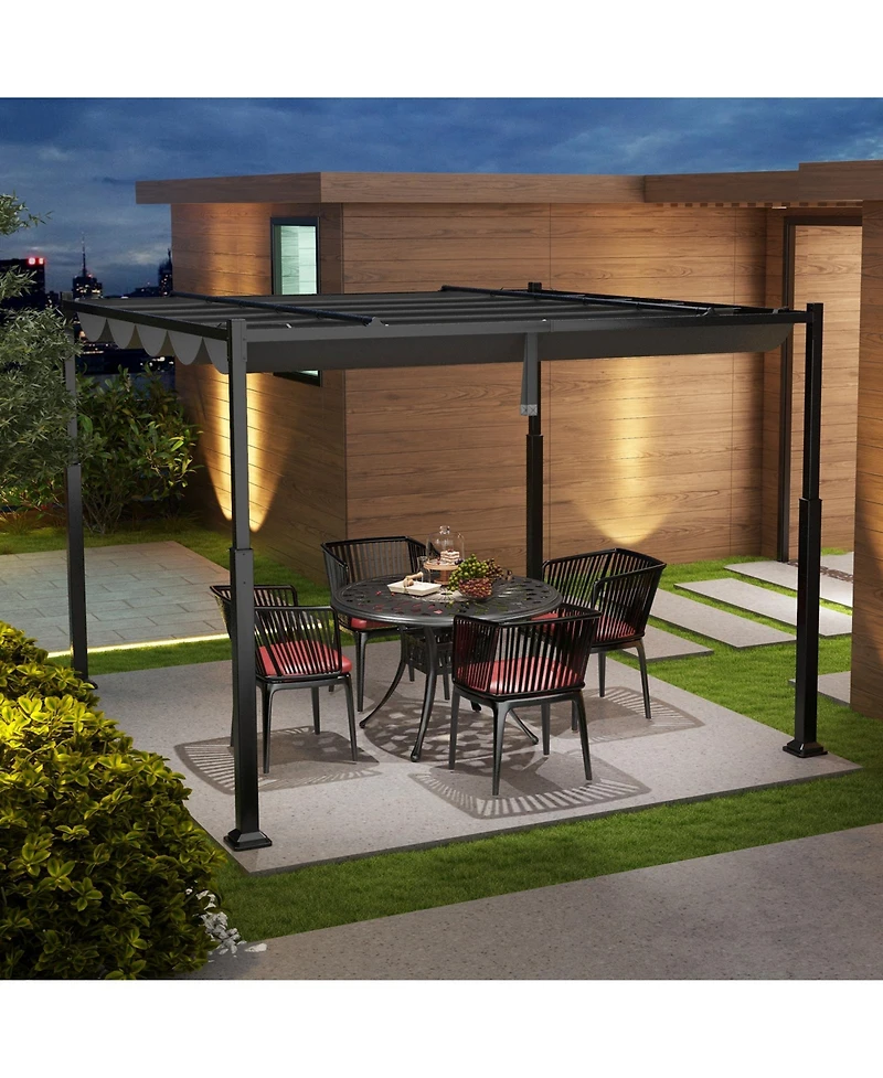 Slickblue 10 x 10 Feet Outdoor Pergola with Retractable Canopy and Metal Columns