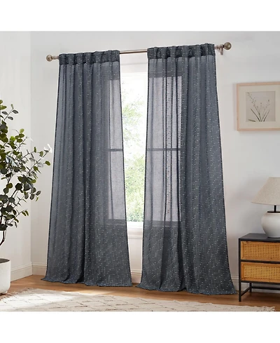 Hlc.me Emily Faux Linen Semi Sheer Transparent Rod Pocket Back Tab Lightweight Window Curtains Wide Panels