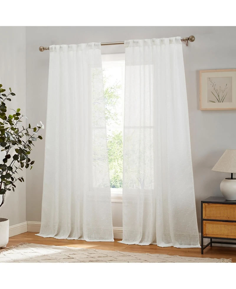 Hlc.me Emily Faux Linen Semi Sheer Transparent Rod Pocket Back Tab Lightweight Window Curtains Wide Panels