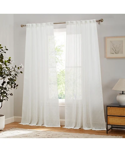Hlc.me Emily Faux Linen Semi Sheer Transparent Rod Pocket Back Tab Lightweight Window Curtains Wide Panels