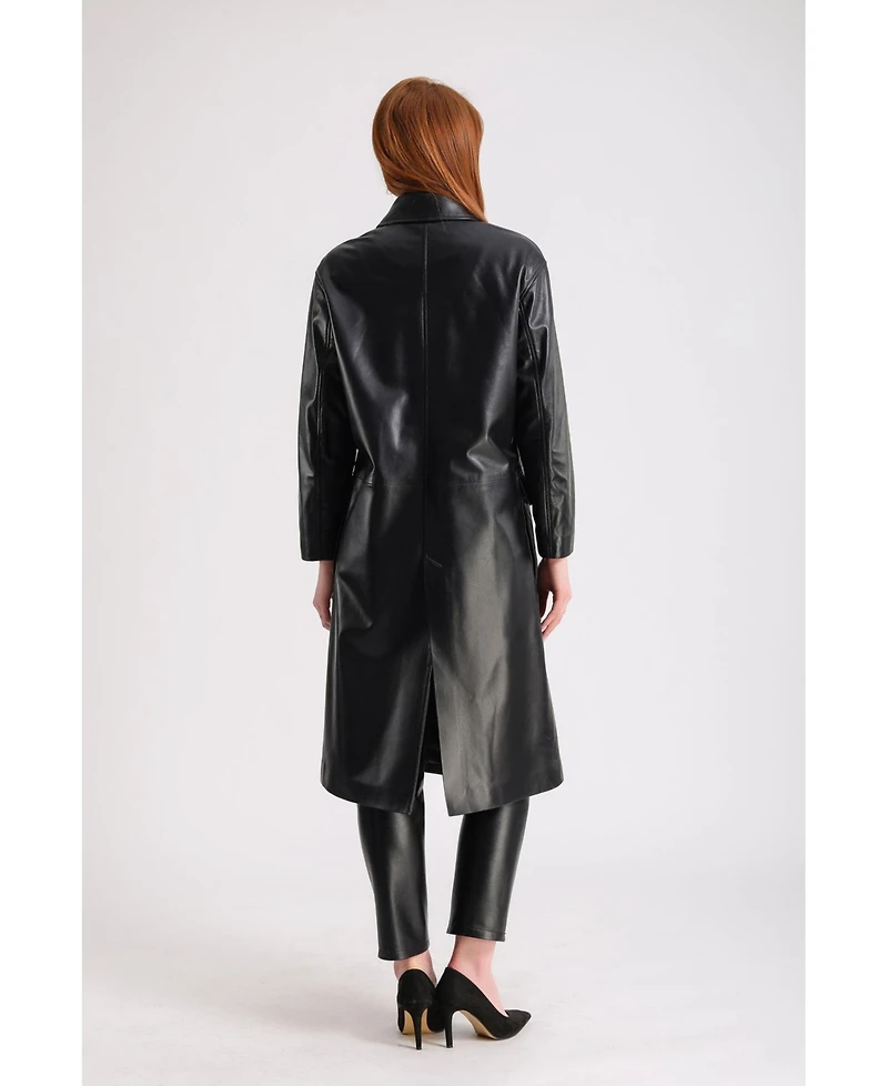 Furniq Uk Women's Leather Trench coat , Black