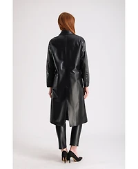 Furniq Uk Women's Leather Trench coat , Black