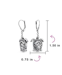 Bling Jewelry Honeymoon Vacation Nautical Balinese Tortoise Beach Balinese Turtle Dangle Earrings Oxidized Sterling Silver