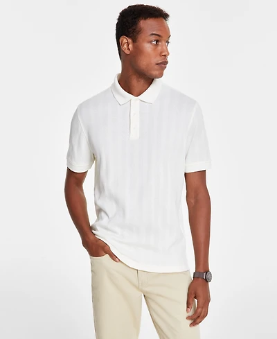 Alfani Men's Stretch Textured Stripe Jacquard Polo, Created for Macy's