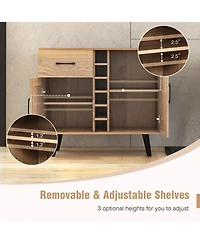 2-Door Wine Bar Cabinet Kitchen Sideboard Buffet with Drawer & Adjustable Shelves