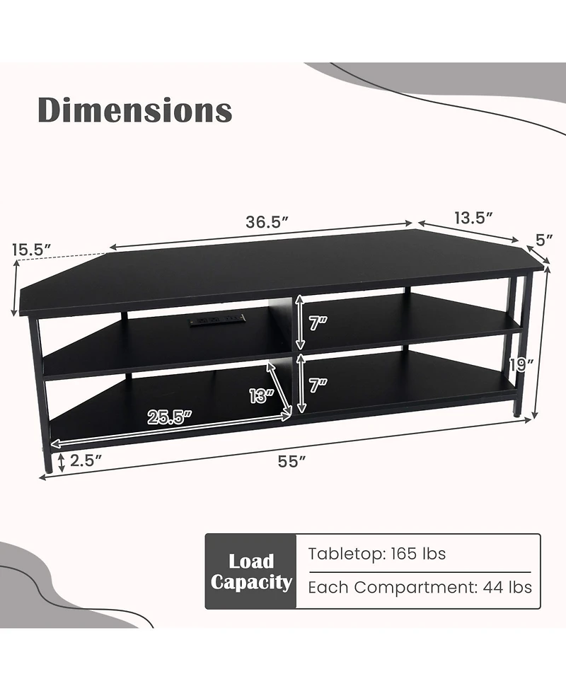 Slickblue 3-Tier Corner Tv Stand for TVs up to 65 Inches with Charging Station