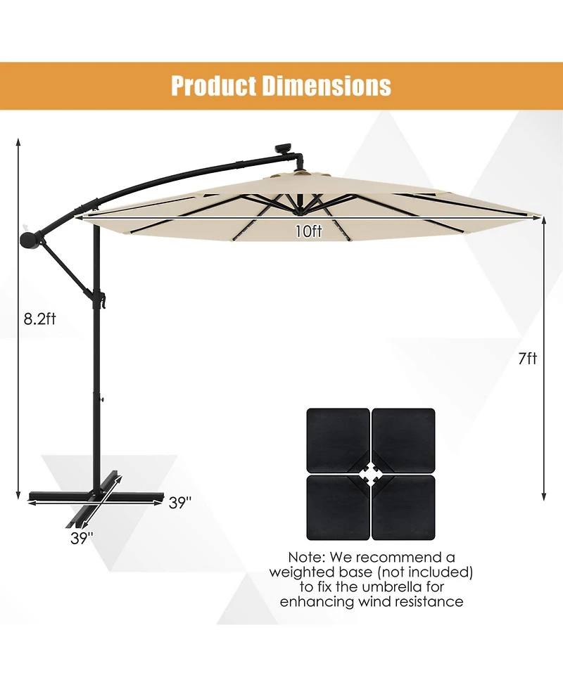 Solar Offset Hanging Umbrella with 40 Lamp Beads and Panel