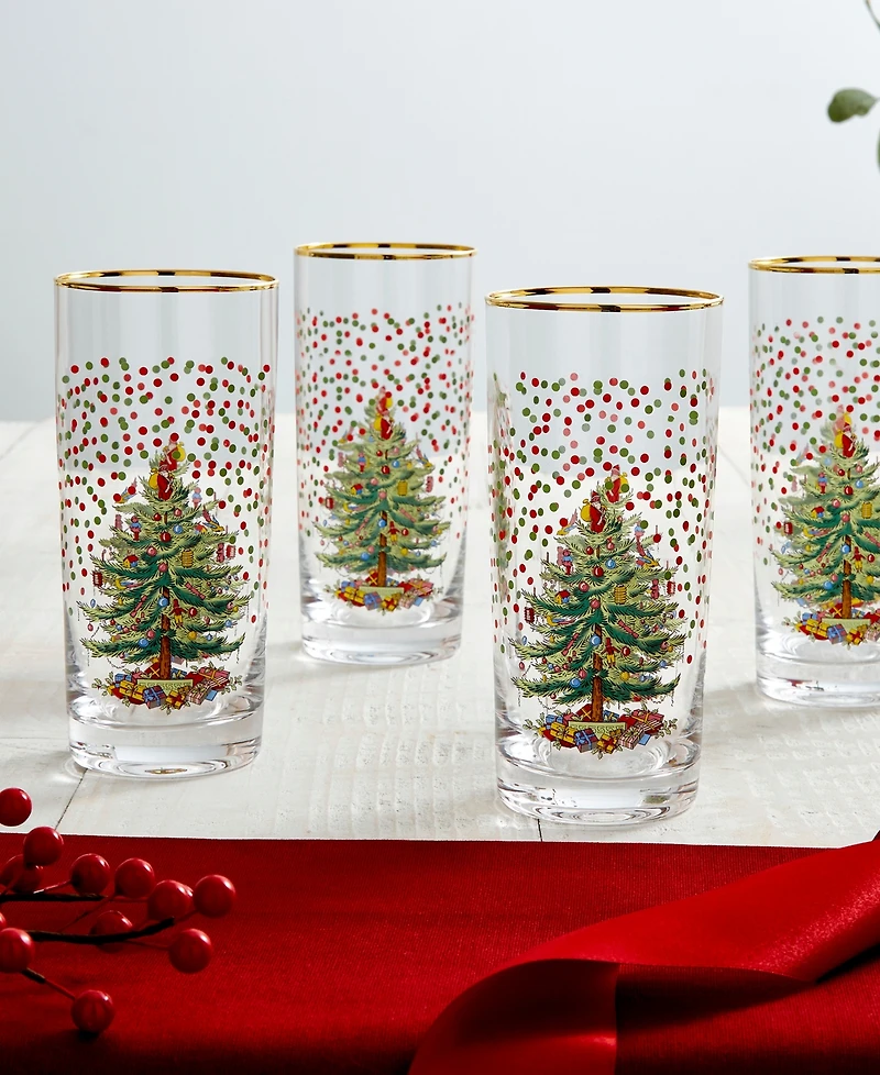 Spode Christmas Tree Polka Dot Highball Glasses, Set of 4