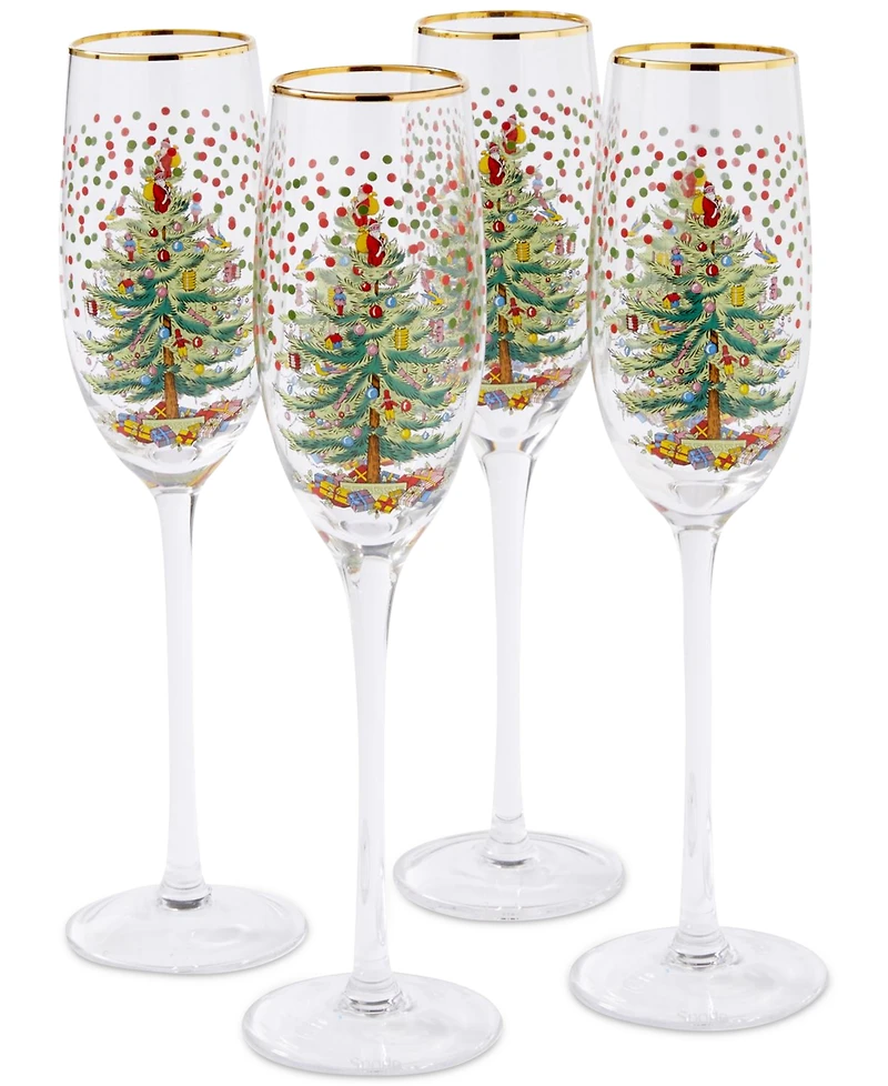 Spode Christmas Tree Polka Dot Champagne Flutes, Set of 4