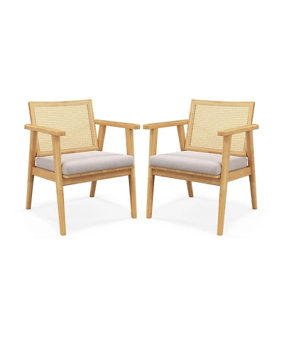 Slickblue Mid Century Modern Accent Chairs Set of 2 with Breathable Rattan Back-Natural