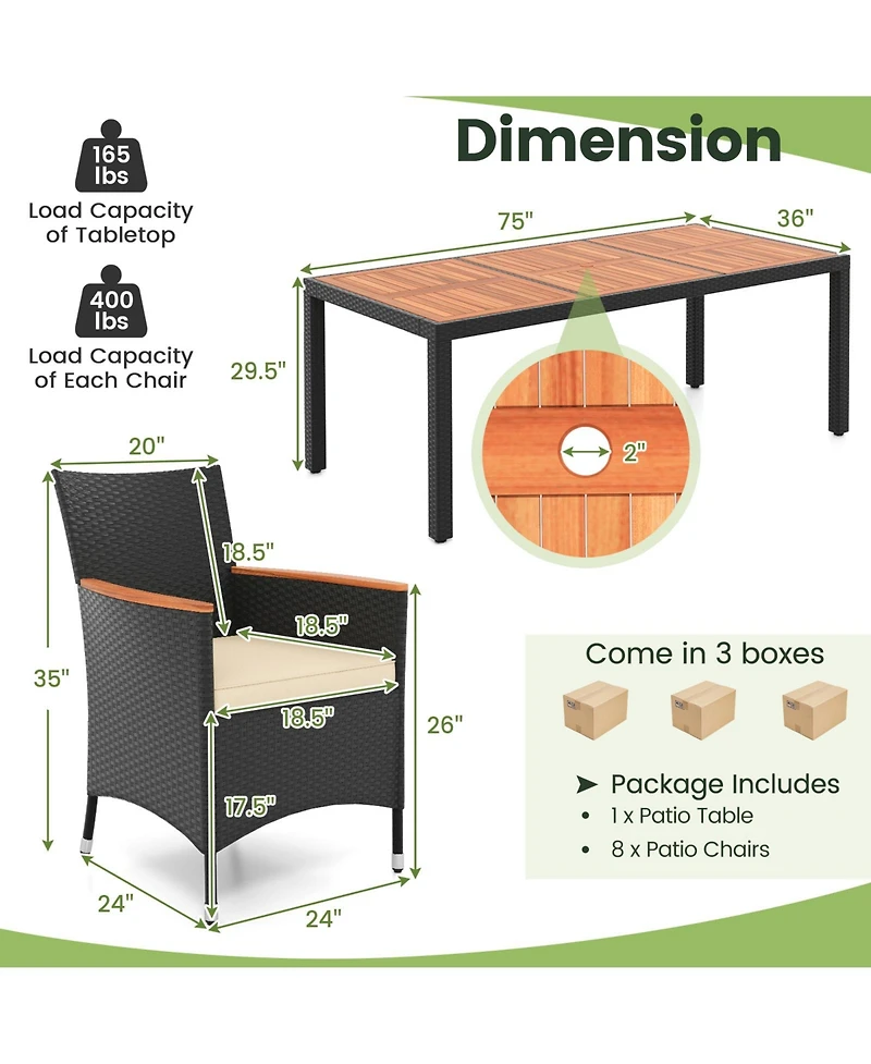 Slickblue 9 Pieces Outdoor Dining Set with Acacia Wood Tabletop