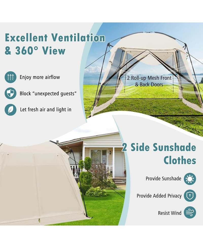 10 x 10 Feet Screened Canopy Tent w/ Vestibule and Zippered Door-Beige