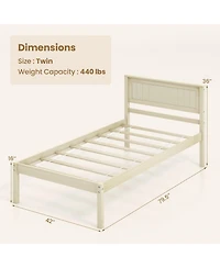 Sugift Twin Size Wooden Bed Frame with Headboard and Slat Support