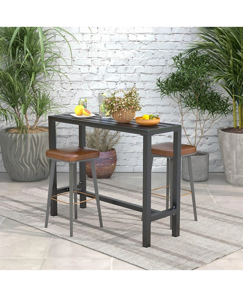 Skonyon 48 Inch Outdoor Bar Table with Waterproof Top and Heavy-duty Metal Frame