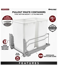 Rev-a-Shelf Double Pull Out Trash Can 35 Qt with Soft-Close, 53WC-1835SCDM-211