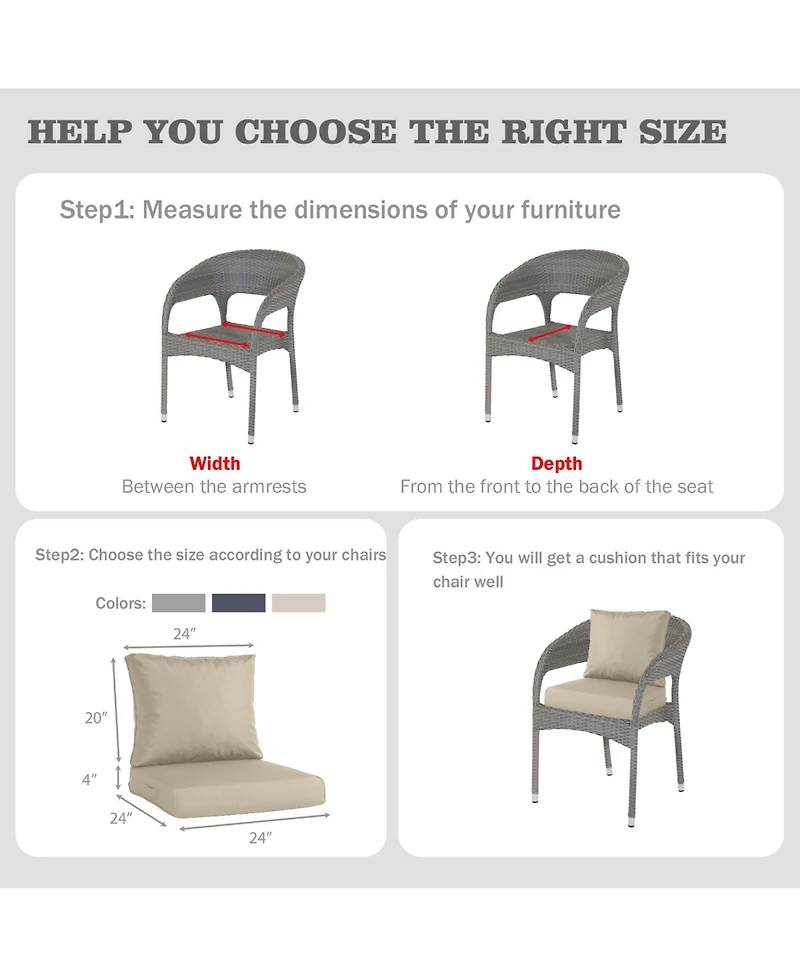 Aoodor Outdoor Chair Cushions Set, 24"x24", Water Resistant Outdoor Deep Seat Cushions with Handle & Adjustable Straps.