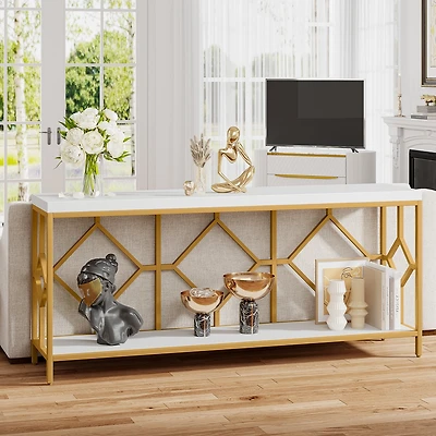 Tribesigns 71 Inch Extra Long Sofa Table, Narrow Long Sofa Console Tables Behind Couch Table with Open Storage Shelf