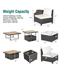 Slickblue 7 Pieces Hand-Woven Wicker Outdoor Furniture Set with Acacia Wood Coffee Table-White