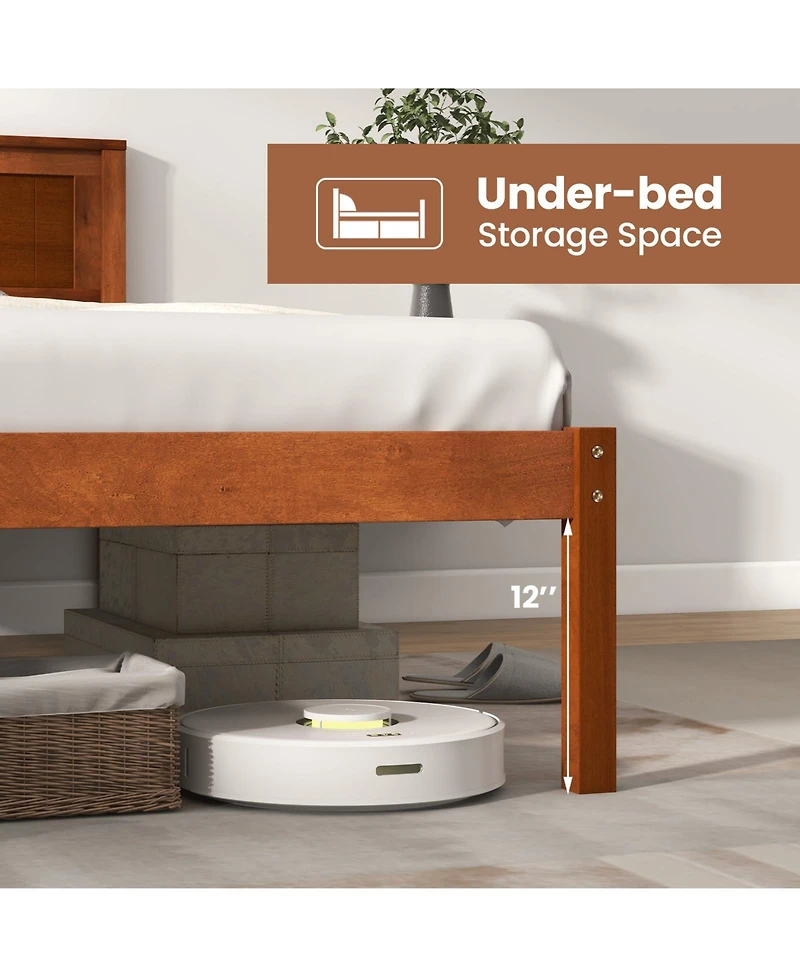 Sugift Twin Size Bed Frame with Wooden Headboard and Slat Support