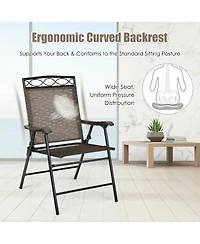 Sugift Set of 2 Patio Folding Chairs Sling Portable Dining Chair Set with Armrest