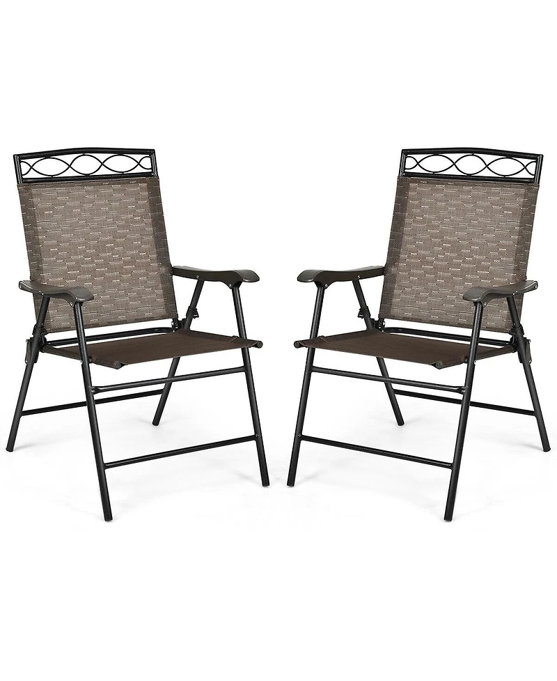Sugift Set of 2 Patio Folding Chairs Sling Portable Dining Chair Set with Armrest