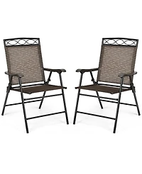Sugift Set of 2 Patio Folding Chairs Sling Portable Dining Chair Set with Armrest