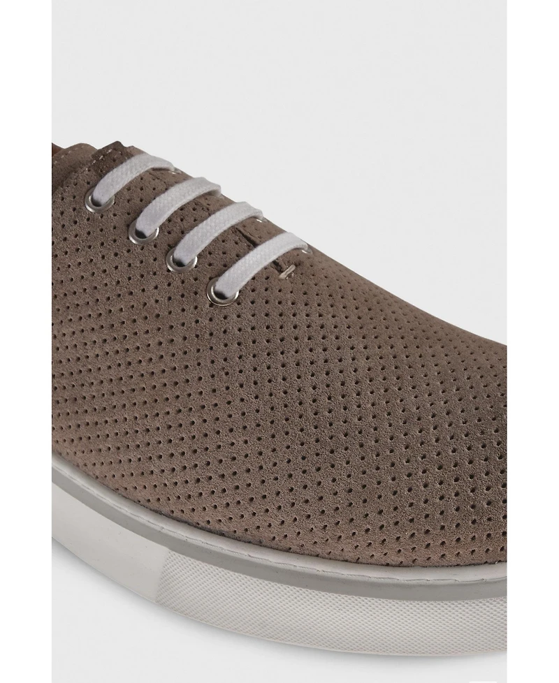 Furniq Uk Men's Perforated Real Suede Low Top Sneaker