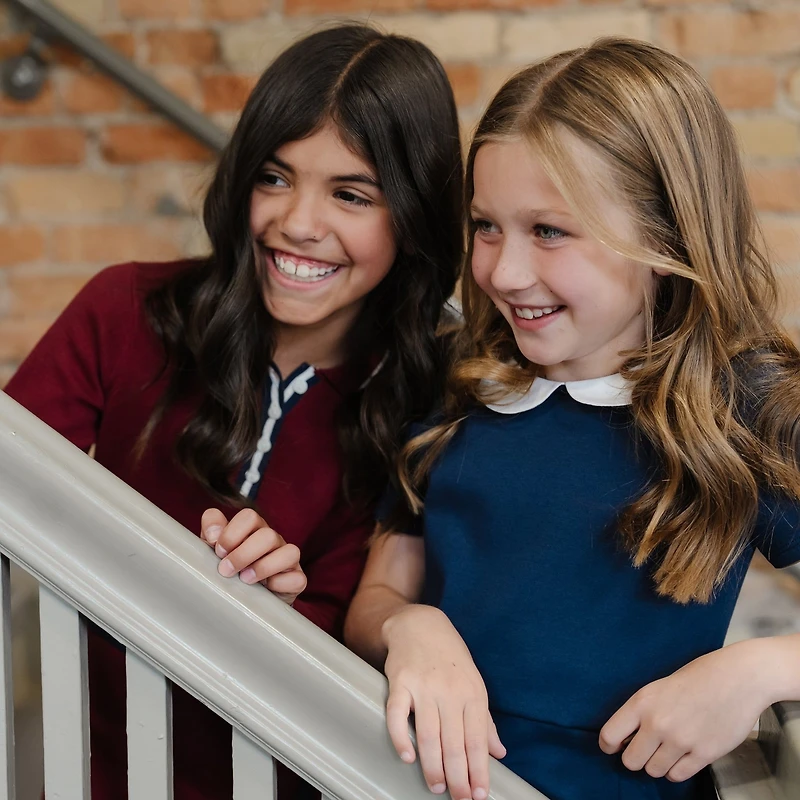 Hope & Henry Toddler Girls Pleated Ponte Dress with Peter Pan Collar