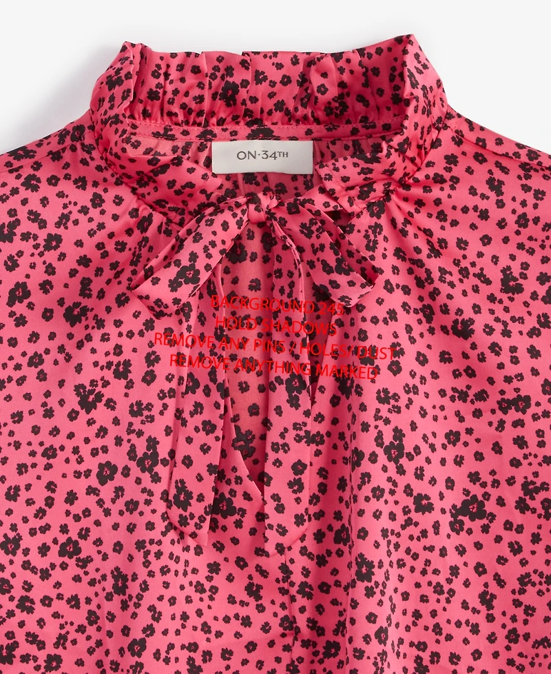 On 34th Women's Ruffle Tie Neck Elbow-Sleeve Top