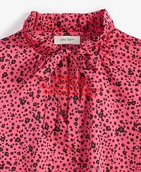 On 34th Women's Ruffle Tie Neck Elbow-Sleeve Top