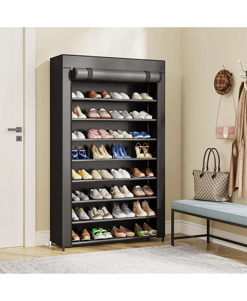 Tribesigns Shoe Rack,9 Tier Storage Organizer Tall Shelf with Nonwoven Fabric Cover for 40-50 Pairs of Shoes (Black)