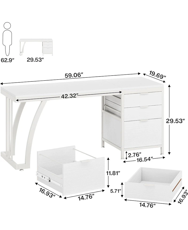 Tribesigns 59 Inch Computer Desk with 3 Drawers, Industrial Pc Desk Study Writing Table Workstation with File Storage, Home Office Desks with Large De