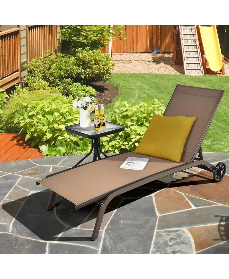 Skonyon 6-Poisition Adjustable Outdoor Chaise Recliner with Wheels