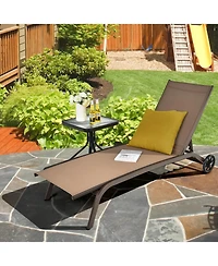 Skonyon 6-Poisition Adjustable Outdoor Chaise Recliner with Wheels
