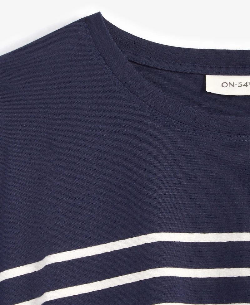 On 34th Women's Boxy Striped Long-Sleeve T-Shirt, Created for Macy's