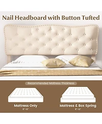 Sugift Full Size Bed Frame with Nail Headboard and Wooden Slats
