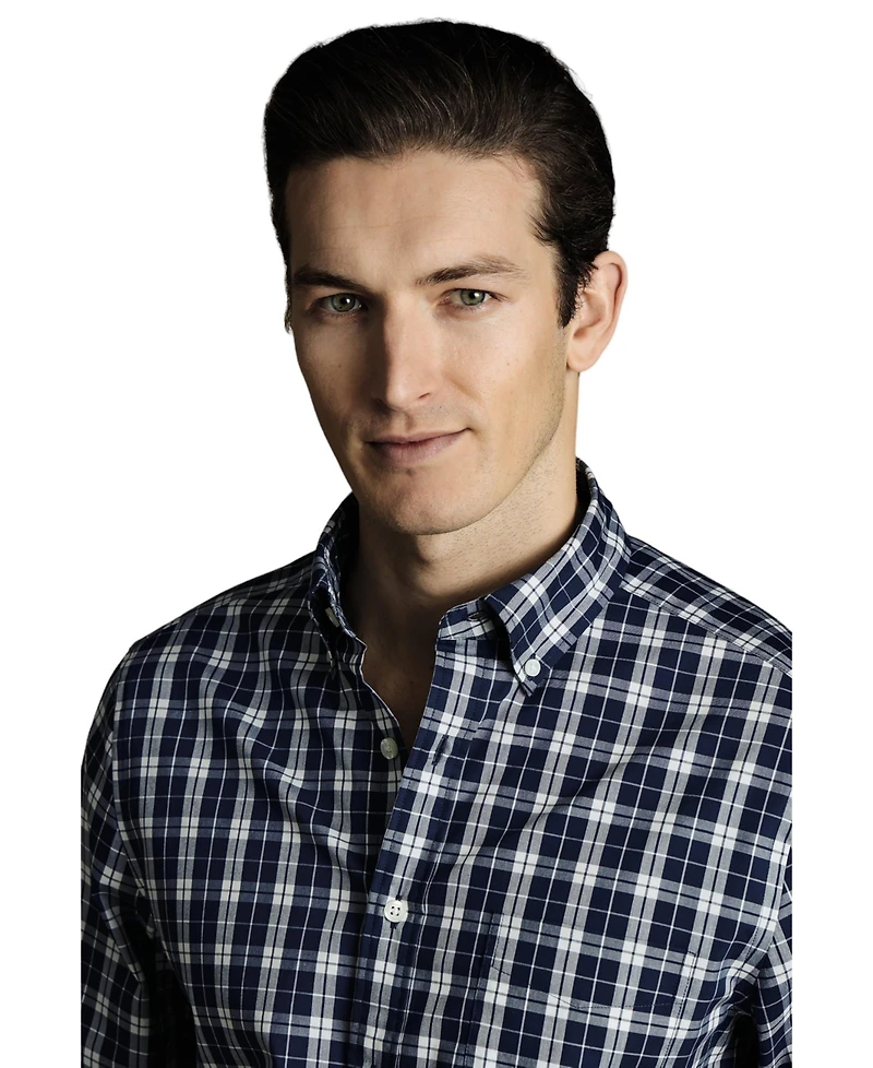 Charles Tyrwhitt Men's Slim Fit Button-Down Collar Non-Iron Stretch Check Oxford Shirt