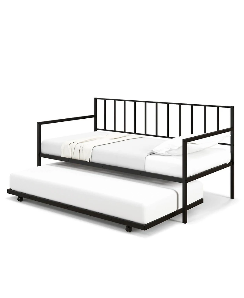 Sugift Twin Daybed Set with Metal Slat Support and Roll-Out Trundle