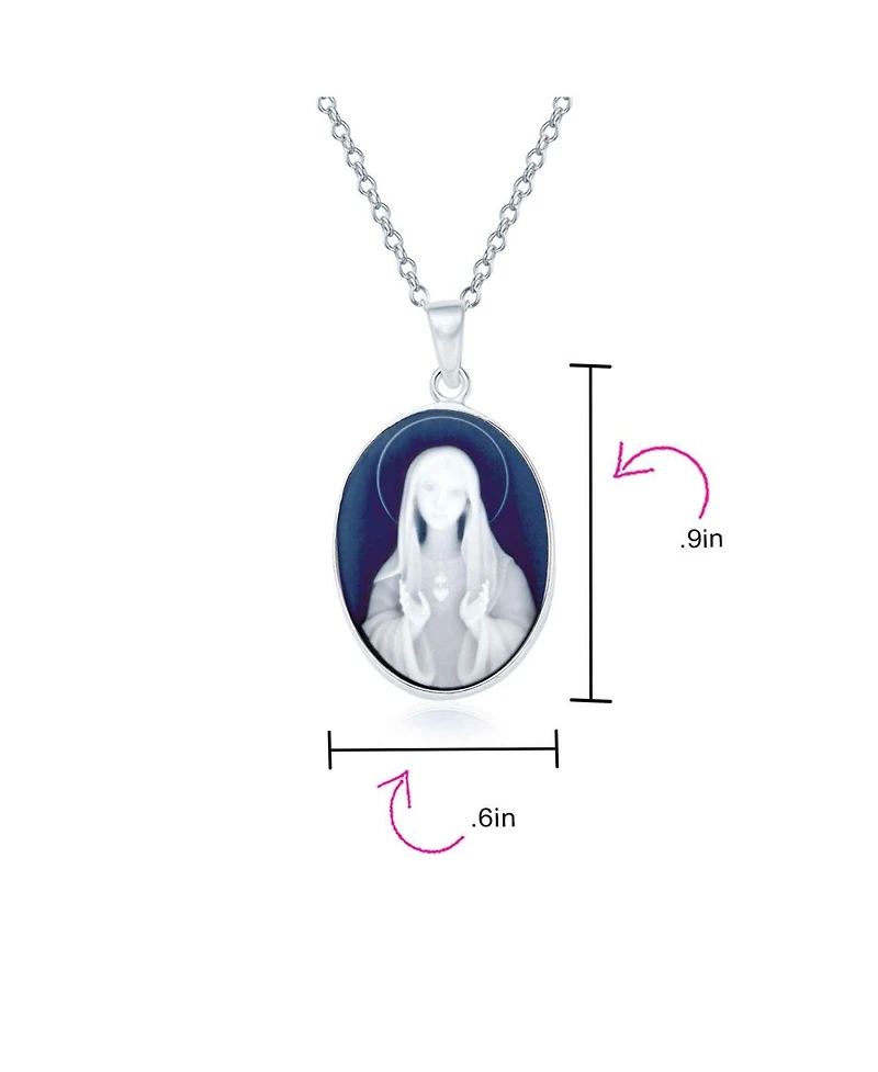 Bling Jewelry Blue Cz Miraculous Our Lady Of Guadalupe Oval Virgin Mary Cameo Pendant Necklace Sterling Silver