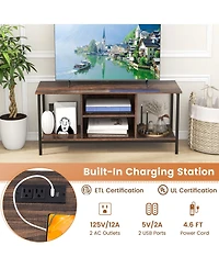 Sugift Tv Stand Entertainment Center with Open Storage Shelves and Power Outlets to 50 Inches