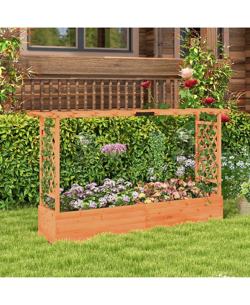 Givimo Raised Garden Bed with Side Trellis Hanging Roof and Planter Box