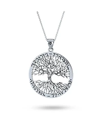 Bling Jewelry Round Circle Medallion Rune Symbols Wiccan Tree Of Life Pendant Necklace Oxidized Sterling Silver